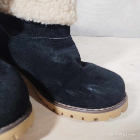 Super Chunky heel black and sherpa bootie comfortable suede 40 - Picture 12 of 12